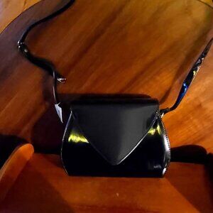 Vintage Glossy Black Shoulder Bag